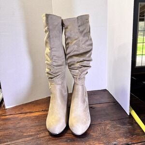 Journee Collection Womens Haze-Wide Calf Wedge Heel Dress Boots Size 8 New Stone